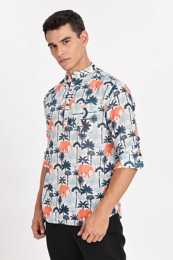 Multicolour_Elephant_Print_Cotton_Shirt_For_Men