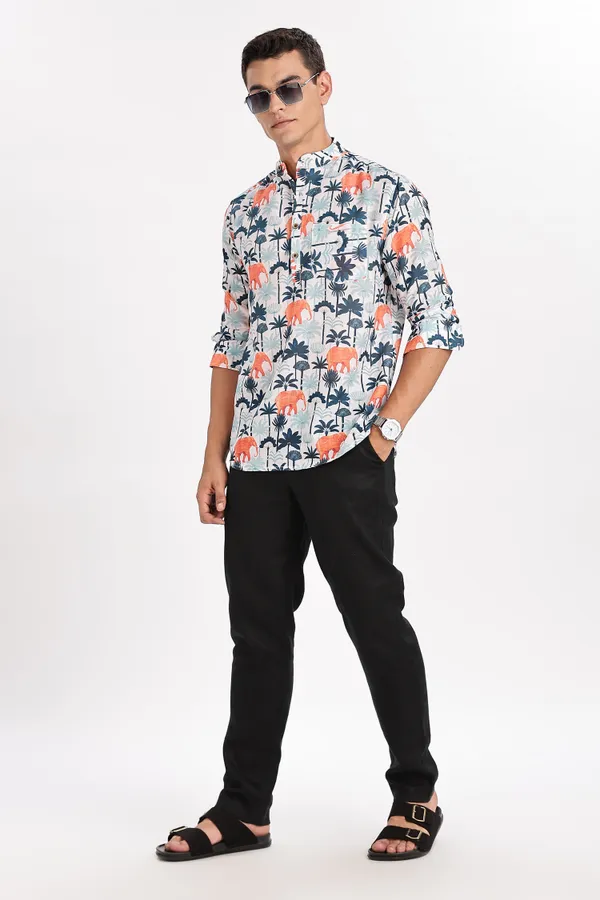 Multicolour_Elephant_Print_Cotton_Shirt_For_Men