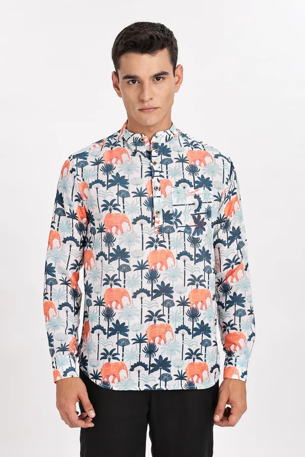Multicolour_Elephant_Print_Cotton_Shirt_For_Men