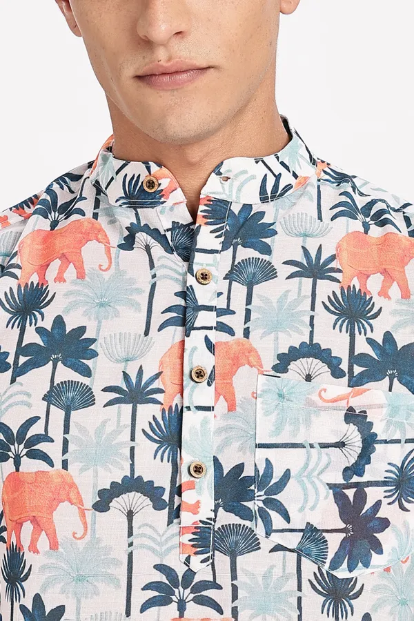 Multicolour_Elephant_Print_Cotton_Shirt_For_Men