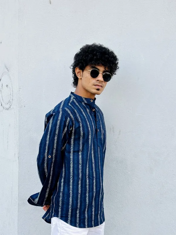 Blue_Solid_Cotton_Kurta_For_Men