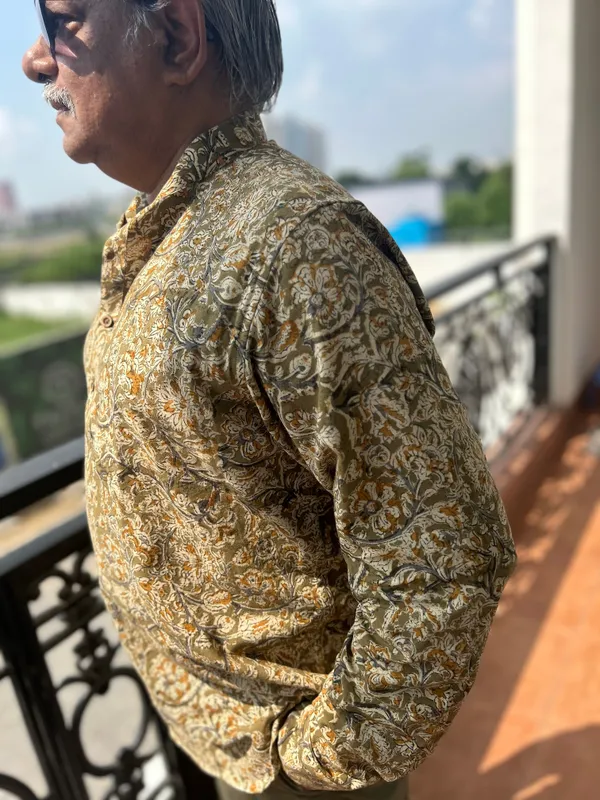 Olive_Floral_Print_Cotton_Kurta_For_Men