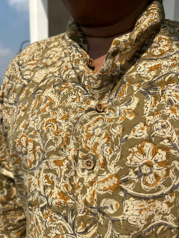 Olive_Floral_Print_Cotton_Kurta_For_Men
