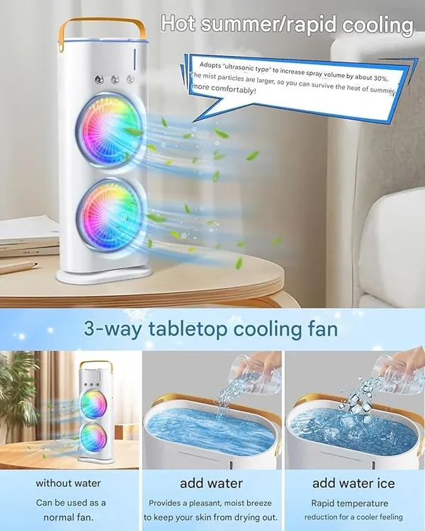 4000mAh_Double_Ended_Spray_Fan,_Cold_Air,_2025_New_3_Gears_USB_Rechargeable_Oscillating_one_with_LED_Light_Cooler,_Tower_Air_Coolers_&_Remote_Control,_280ml_Water_Tank,_Ice_Filling