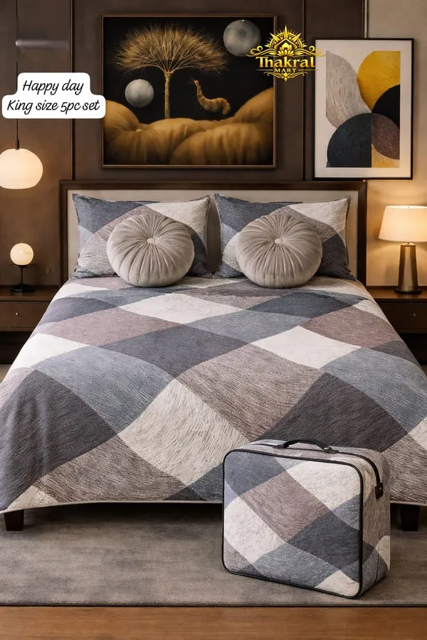 Luxurious_Cotton_Feel_Glace_Cotton_King_Size_Double_Bed_Bedsheet_108X108_Inches_With_2_Pillow_Covers_&_2_Round_Cushions,_5Pc_Bedsheet_Set