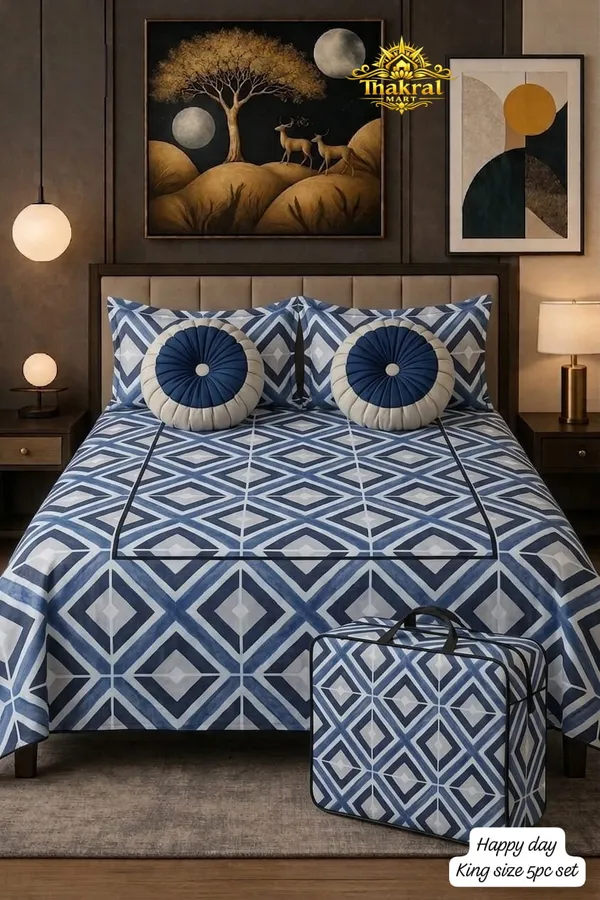 Luxurious_Cotton_Feel_Glace_Cotton_King_Size_Double_Bed_Bedsheet_108X108_Inches_With_2_Pillow_Covers_&_2_Round_Cushions,_5Pc_Bedsheet_Set