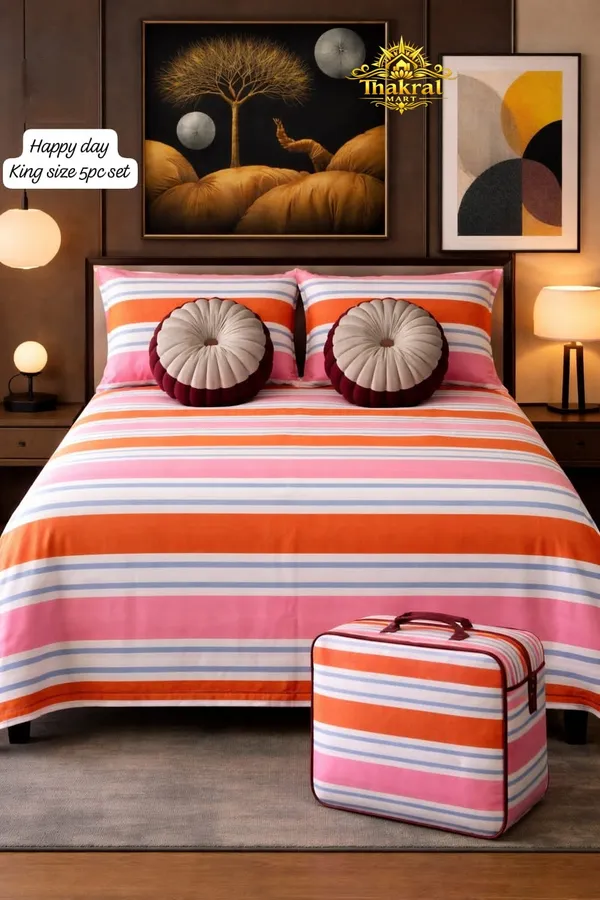 Luxurious_Cotton_Feel_Glace_Cotton_King_Size_Double_Bed_Bedsheet_108X108_Inches_With_2_Pillow_Covers_&_2_Round_Cushions,_5Pc_Bedsheet_Set