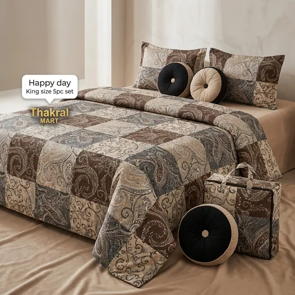 Luxurious_Cotton_Feel_Glace_Cotton_King_Size_Double_Bed_Bedsheet_108X108_Inches_With_2_Pillow_Covers_&_2_Round_Cushions,_5Pc_Bedsheet_Set