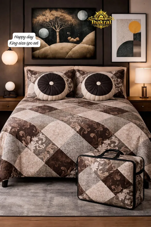 Luxurious_Cotton_Feel_Glace_Cotton_King_Size_Double_Bed_Bedsheet_108X108_Inches_With_2_Pillow_Covers_&_2_Round_Cushions,_5Pc_Bedsheet_Set