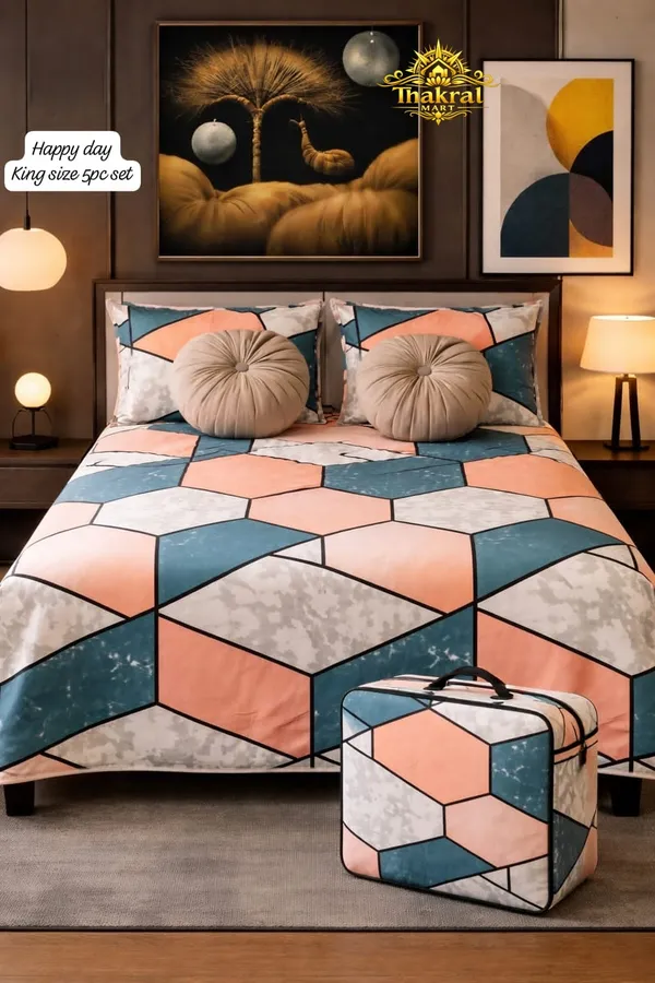 Luxurious_Cotton_Feel_Glace_Cotton_King_Size_Double_Bed_Bedsheet_108X108_Inches_With_2_Pillow_Covers_&_2_Round_Cushions,_5Pc_Bedsheet_Set
