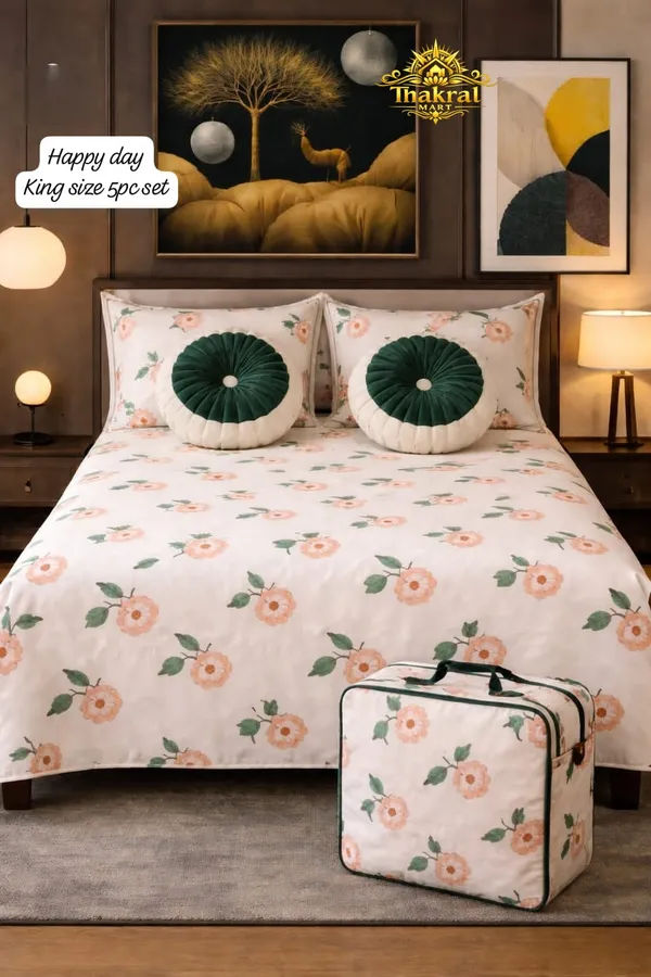 Luxurious_Cotton_Feel_Glace_Cotton_King_Size_Double_Bed_Bedsheet_108X108_Inches_With_2_Pillow_Covers_&_2_Round_Cushions,_5Pc_Bedsheet_Set
