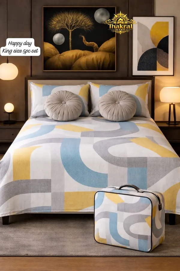 Luxurious_Cotton_Feel_Glace_Cotton_King_Size_Double_Bed_Bedsheet_108X108_Inches_With_2_Pillow_Covers_&_2_Round_Cushions,_5Pc_Bedsheet_Set