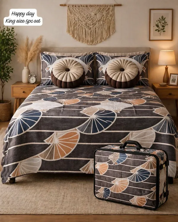 Luxurious_Cotton_Feel_Glace_Cotton_King_Size_Double_Bed_Bedsheet_108X108_Inches_With_2_Pillow_Covers_&_2_Round_Cushions,_5Pc_Bedsheet_Set