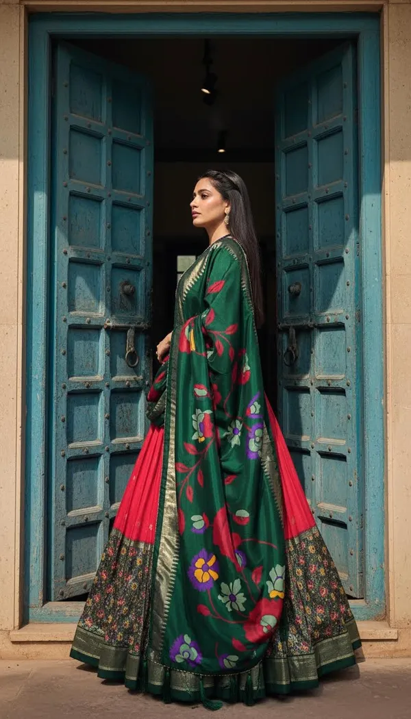Red_Dola_Silk_Patola_Foil_Print_Flared_Lehenga_Choli_For_Women