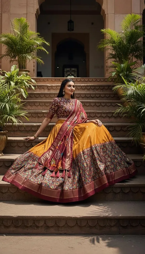 Yellow_Dola_Silk_Patola_Foil_Print_Flared_Lehenga_Choli_For_Women