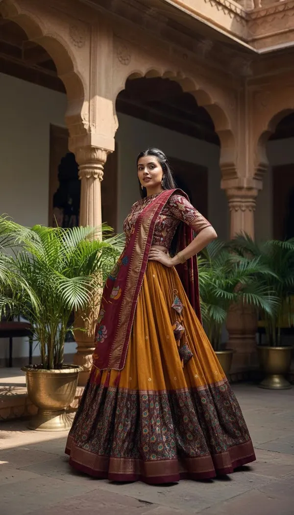 Yellow_Dola_Silk_Patola_Foil_Print_Flared_Lehenga_Choli_For_Women