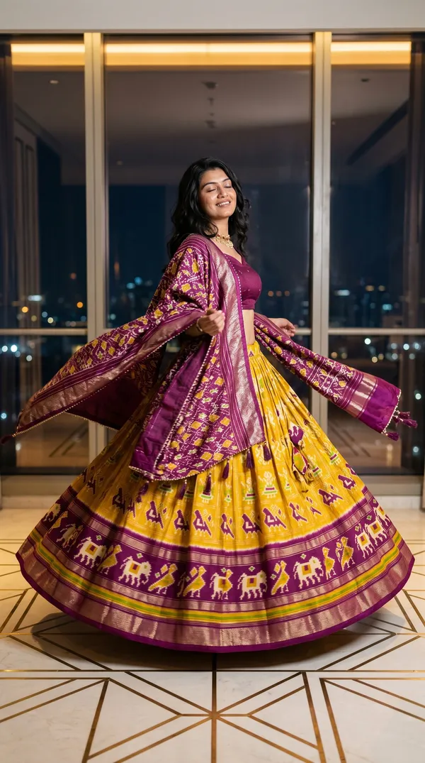 Yellow_Dola_Silk_Patola_Foil_Print_Flared_Lehenga_Choli_For_Women