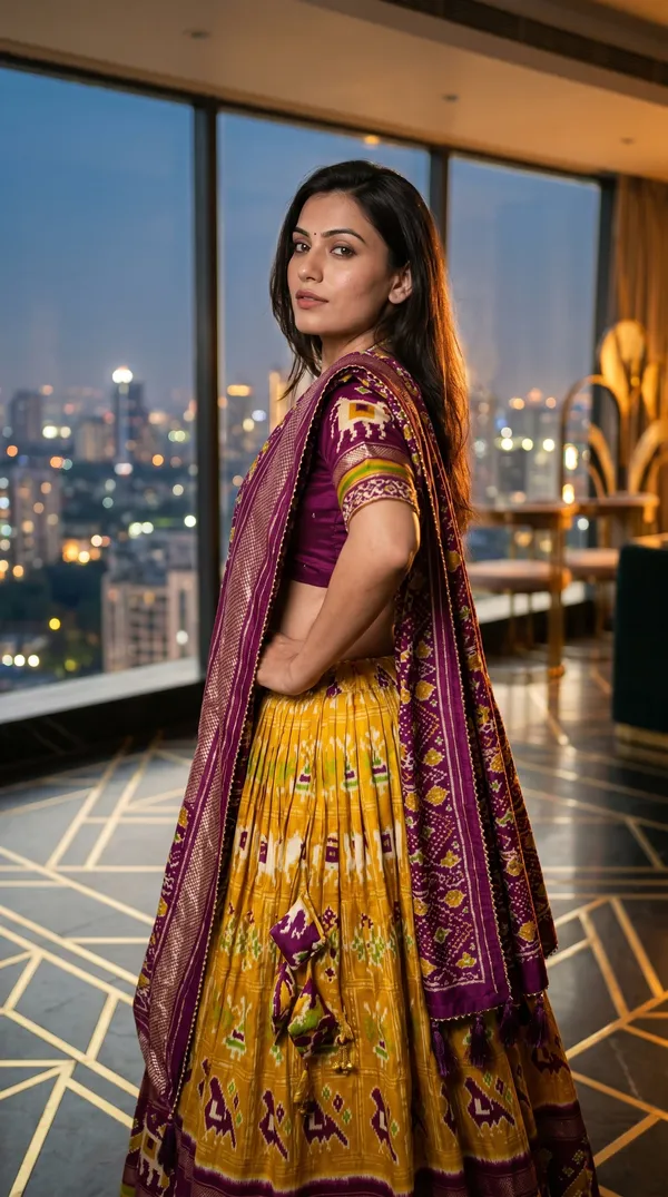Yellow_Dola_Silk_Patola_Foil_Print_Flared_Lehenga_Choli_For_Women