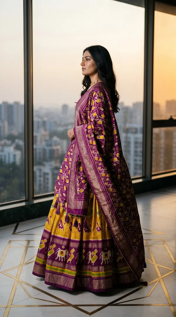 Yellow_Dola_Silk_Patola_Foil_Print_Flared_Lehenga_Choli_For_Women