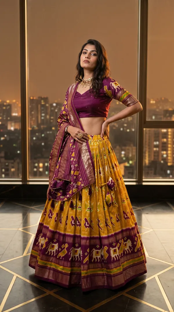 Yellow_Dola_Silk_Patola_Foil_Print_Flared_Lehenga_Choli_For_Women