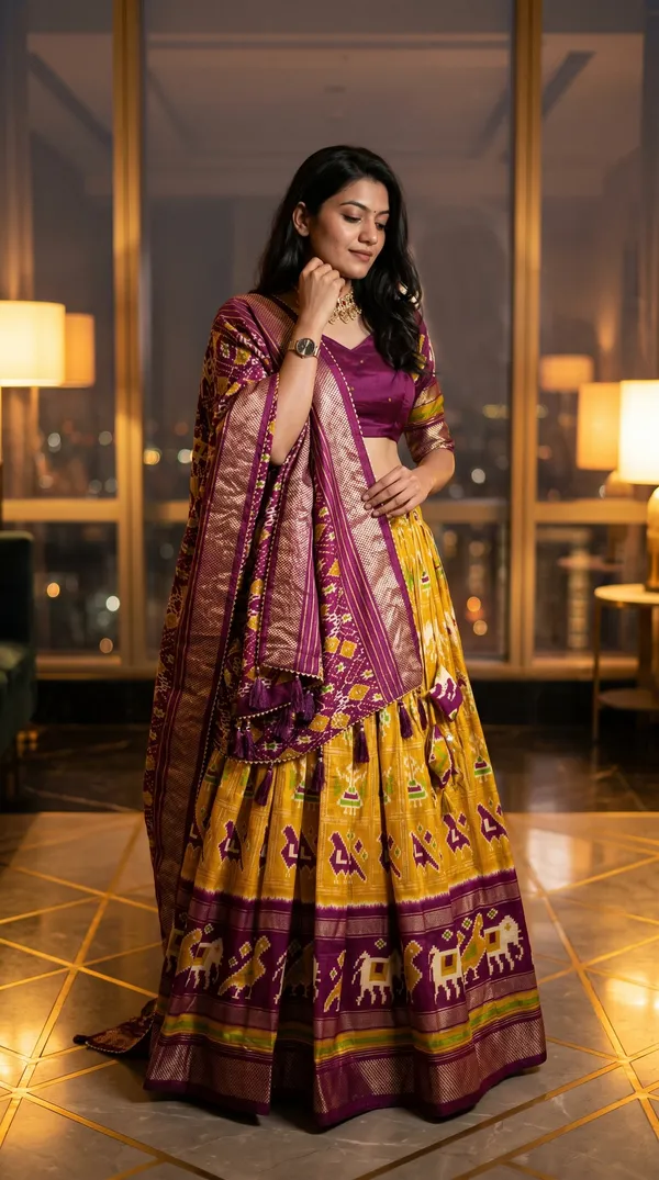Yellow_Dola_Silk_Patola_Foil_Print_Flared_Lehenga_Choli_For_Women
