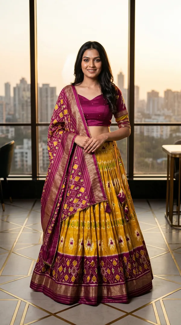 Yellow_Dola_Silk_Patola_Foil_Print_Flared_Lehenga_Choli_For_Women