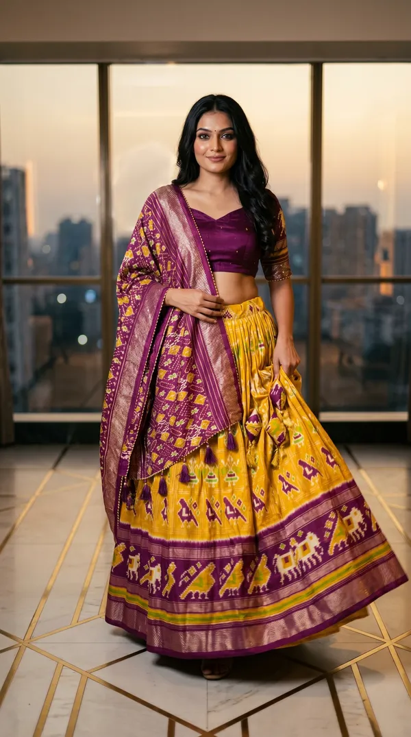 Yellow_Dola_Silk_Patola_Foil_Print_Flared_Lehenga_Choli_For_Women