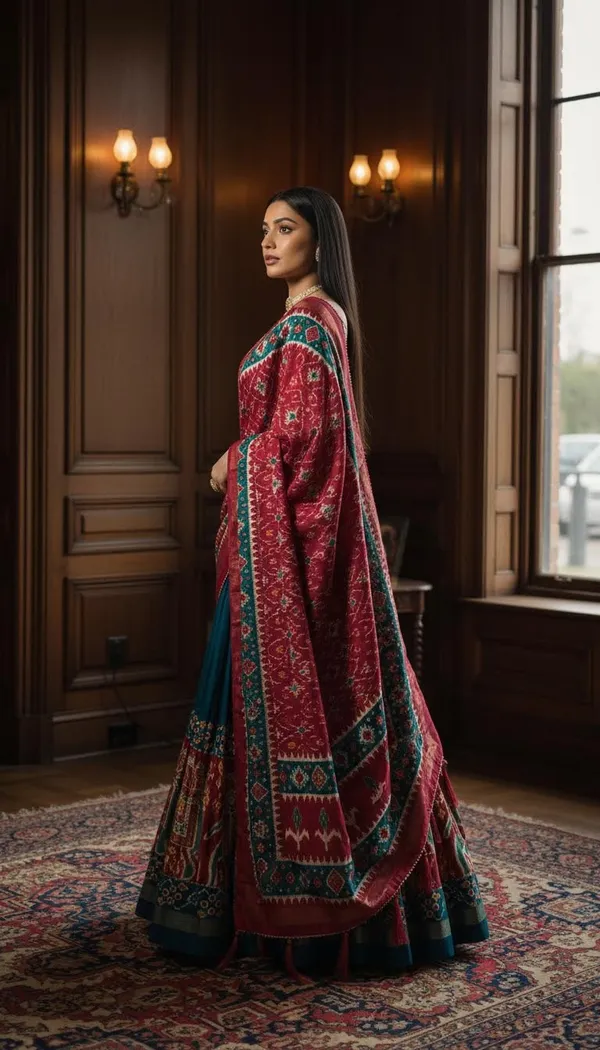 Firoji_Dola_Silk_Patola_Foil_Print_Flared_Lehenga_Choli_For_Women