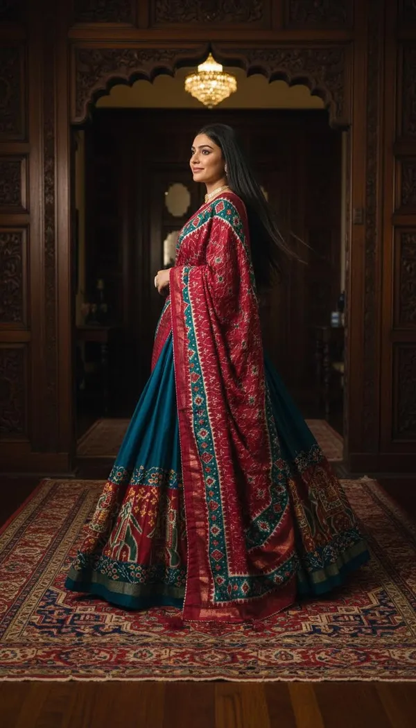 Firoji_Dola_Silk_Patola_Foil_Print_Flared_Lehenga_Choli_For_Women