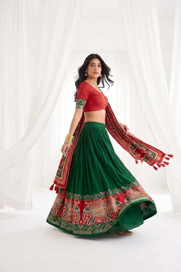 Green_Dola_Silk_Patola_Foil_Print_Flared_Lehenga_Choli_For_Women
