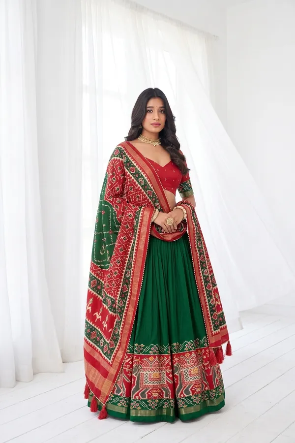 Green_Dola_Silk_Patola_Foil_Print_Flared_Lehenga_Choli_For_Women