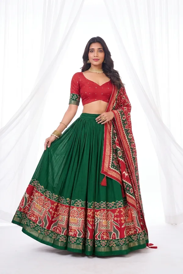 Green_Dola_Silk_Patola_Foil_Print_Flared_Lehenga_Choli_For_Women