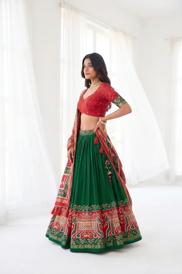Green_Dola_Silk_Patola_Foil_Print_Flared_Lehenga_Choli_For_Women