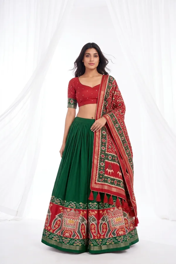 Green_Dola_Silk_Patola_Foil_Print_Flared_Lehenga_Choli_For_Women