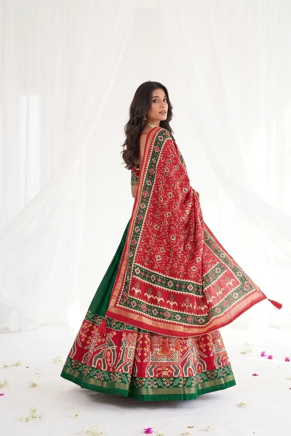 Green_Dola_Silk_Patola_Foil_Print_Flared_Lehenga_Choli_For_Women