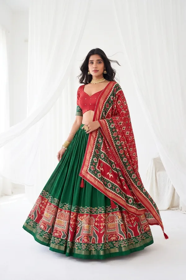 Green_Dola_Silk_Patola_Foil_Print_Flared_Lehenga_Choli_For_Women