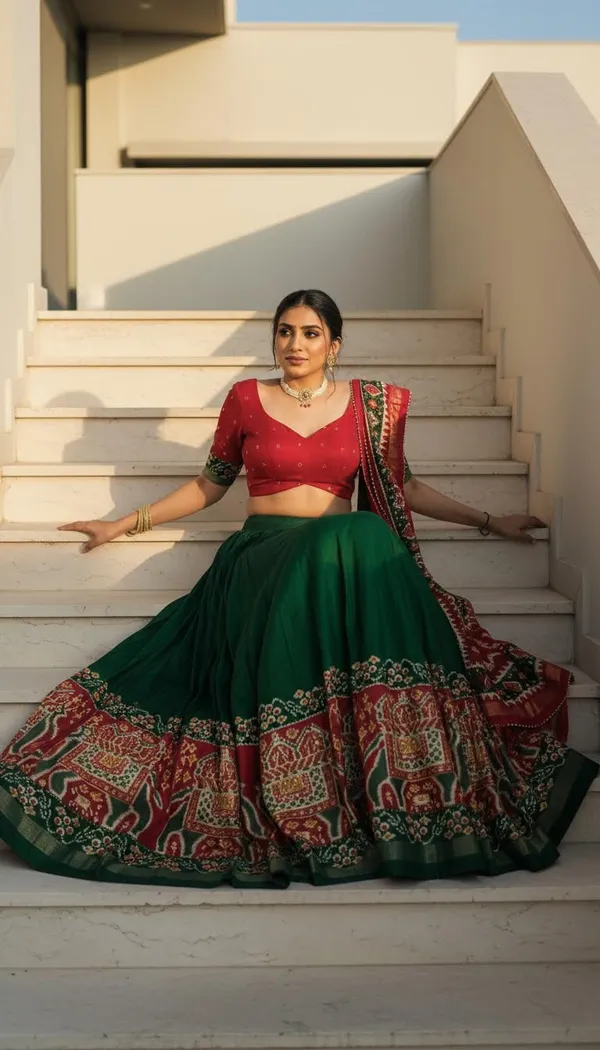 Green_Dola_Silk_Patola_Foil_Print_Flared_Lehenga_Choli_For_Women