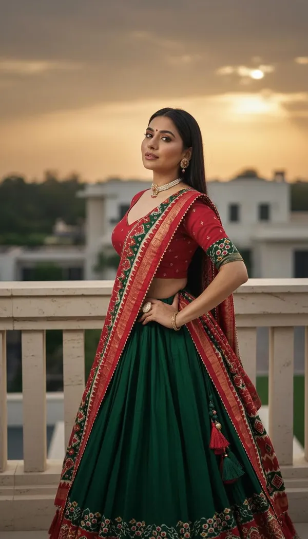 Green_Dola_Silk_Patola_Foil_Print_Flared_Lehenga_Choli_For_Women