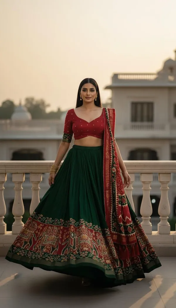 Green_Dola_Silk_Patola_Foil_Print_Flared_Lehenga_Choli_For_Women
