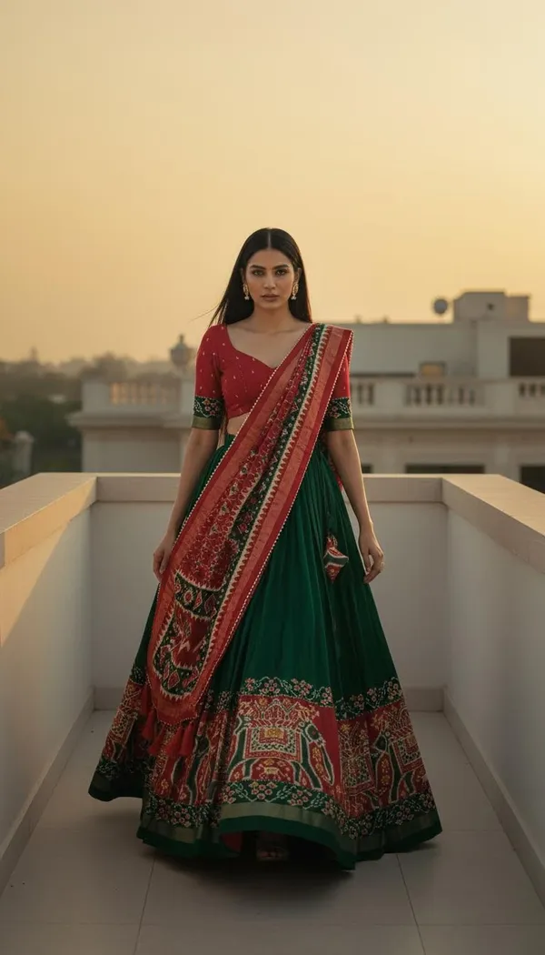 Green_Dola_Silk_Patola_Foil_Print_Flared_Lehenga_Choli_For_Women