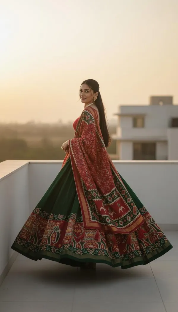 Green_Dola_Silk_Patola_Foil_Print_Flared_Lehenga_Choli_For_Women
