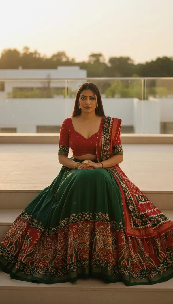 Green_Dola_Silk_Patola_Foil_Print_Flared_Lehenga_Choli_For_Women