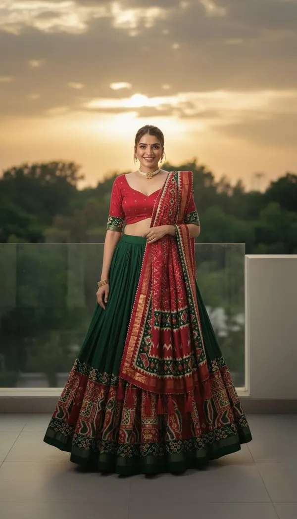Green_Dola_Silk_Patola_Foil_Print_Flared_Lehenga_Choli_For_Women