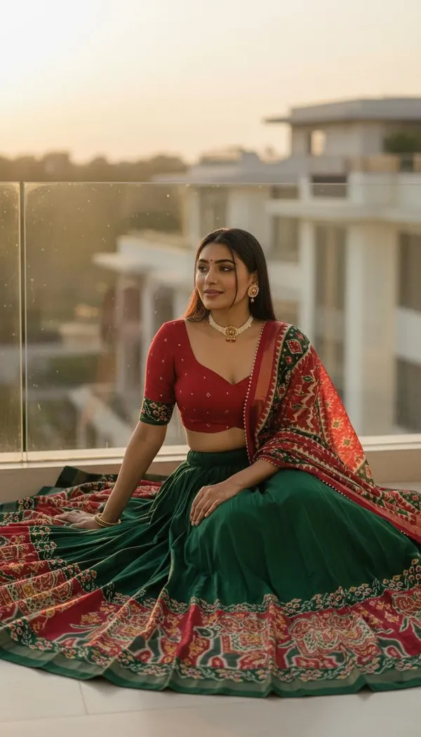Green_Dola_Silk_Patola_Foil_Print_Flared_Lehenga_Choli_For_Women