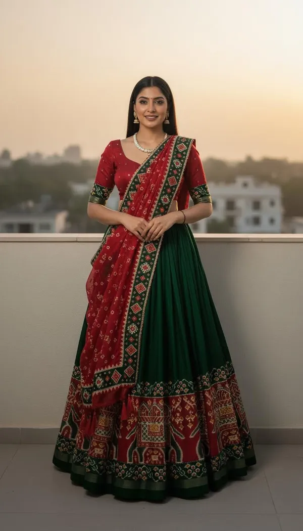 Green_Dola_Silk_Patola_Foil_Print_Flared_Lehenga_Choli_For_Women
