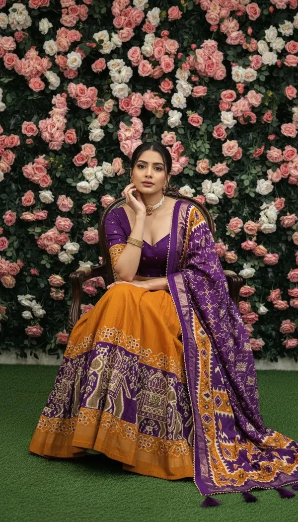 Yellow_Dola_Silk_Patola_Foil_Print_Flared_Lehenga_Choli_For_Women