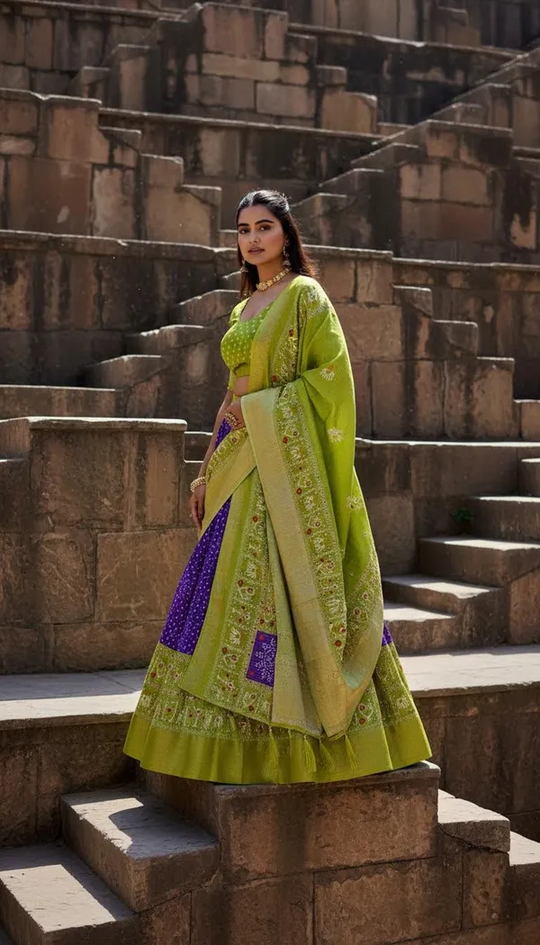 Blue_Lichi_Fabric_Jacquard_Jari_Print_Flared_Lehenga_Choli_For_Women