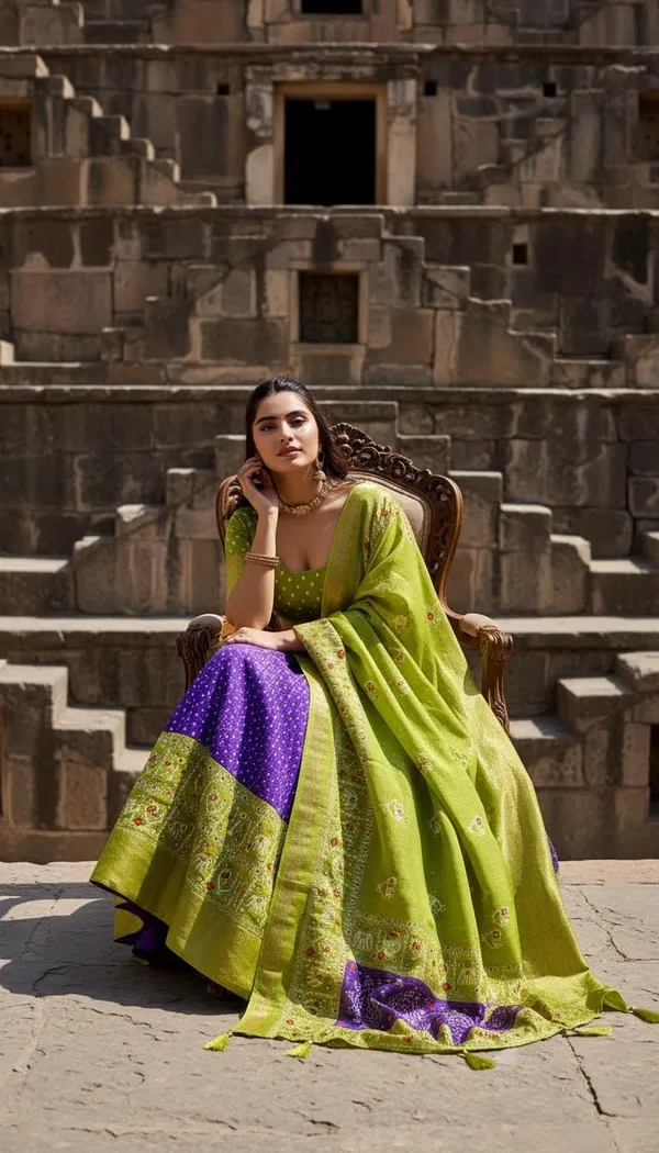 Blue_Lichi_Fabric_Jacquard_Jari_Print_Flared_Lehenga_Choli_For_Women