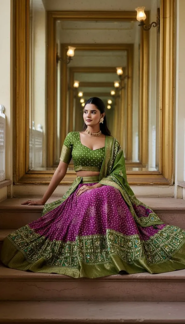 Wine_Lichi_Fabric_Jacquard_Jari_Print_Flared_Lehenga_Choli_For_Women