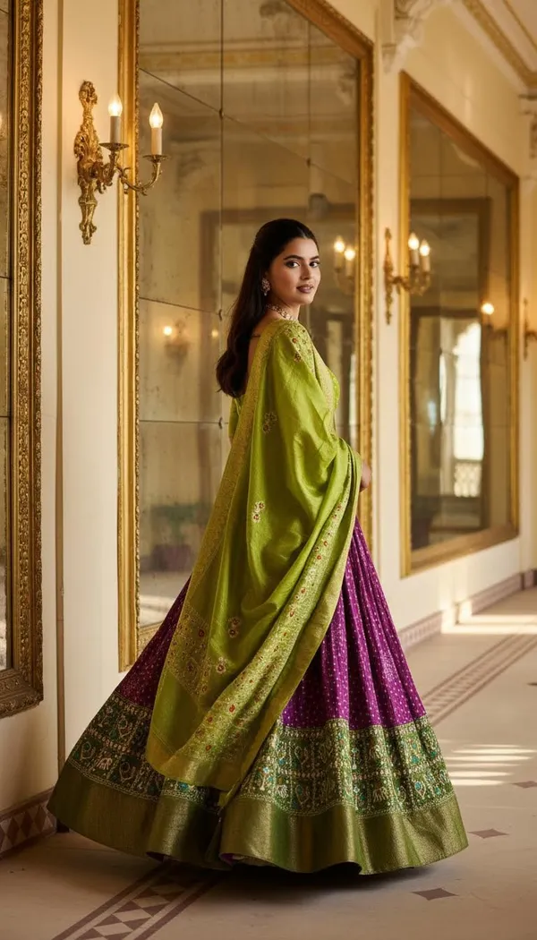 Wine_Lichi_Fabric_Jacquard_Jari_Print_Flared_Lehenga_Choli_For_Women